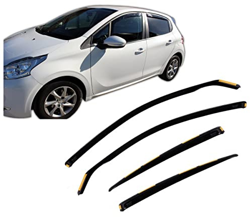 J&J AUTOMOTIVE Heko Déflecteurs d'air et de Vent pour Peugeot 208 5P. Berline 2012-2019, Lot de 4pcs, Teintés, Avant et Arrière, Aérodynamique