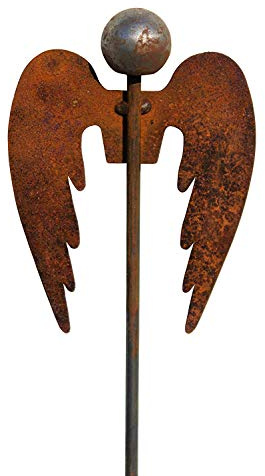 Bornhöft Gartenstecker Engel Metall Eichenholz Rost Gartendeko Edelrost rostige Deko für den Garten (Klassik)