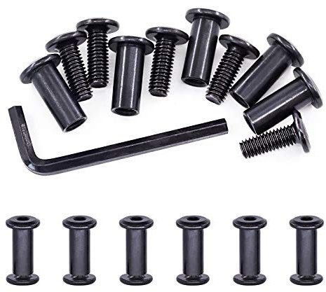 Swpeet Lot de 25 vis à tête fraisée M6 x 16 mm en acier au carbone noir avec six pans creux avec 1 clé Allen, poteau de vis assorti pour meubles, boucle de ceinture comptée, vis en cuir