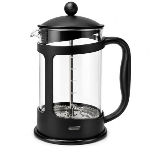 Glow Classic Continental 1500 ml schwarze Cafetière – Premium Manuelle 12 Tassen französische Presse Kaffeemaschine mit gehärtetem stoßfestem Glaskanne und Kolbenfilter für gemahlene Bohnen