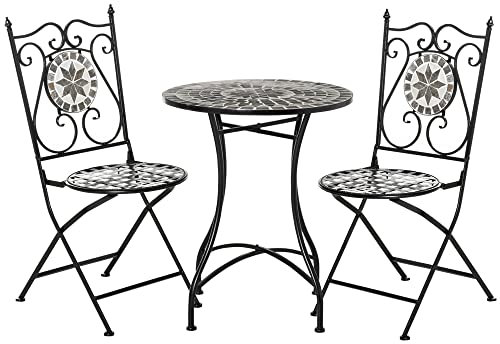 Outsunny Garten Sitzgruppe 3-teilige Mosaiktisch Essgruppe Gartenmöbel-Set Balkonmöbel Set 1 Tisch+2 Faltbare Stühle Garten Metall Keramikfliese Mehrfarbing
