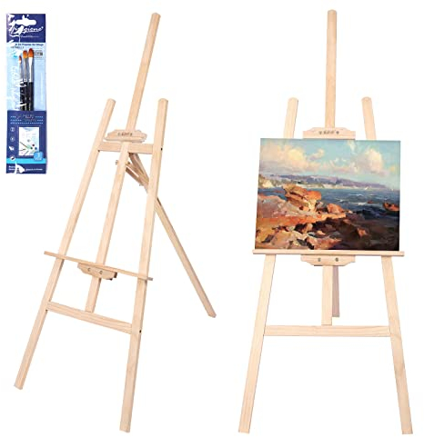 Viesap Staffelei, 150CM Hoch Holz, Bild Ständer Aus Vollholz, Klappbar Und Höhenverstellbar, Groß, Für Kunstmalerei Und Außenwerbung Geeignet, Kinder Und Erwachsene.