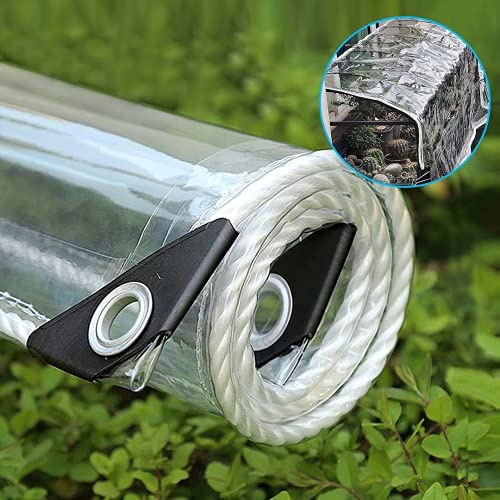 365g/m² Heavy Duty Waterproof PVC Transparent Tarpaulin Poly Clear Vinyl Tarp Cover,0.35mm Clear Awning Canopy Patio Enclosure,Anti-Aging Insulation Soft Glass Tarpaulin (1.4x2.5m/4.6x8.2ft)