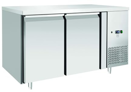 METRO Professional Table réfrigérée négative 2 portes GCF2100, inox, 136x70x85cm, 215L, refroidissement par air, 600W, avec serrure, argent