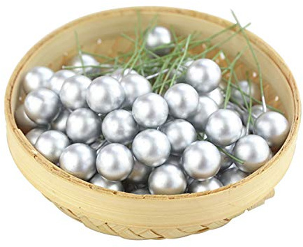 Queenbox 100Pcs 2.3in Faux Berry Picks, Tiges de Baies de Houx Artificielles, Fruits de Noël Artificiels pour Festival Vacances DIY Artisanat Décoration d'intérieur, Argent