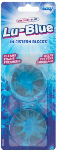 Easy Colours Blue Lu-Blue in-Cistern Blocks 2 × 38g (Pack of 12) | Deep Cleaning Toilet Freshener Blocks | Continuous Blue Water, Limescale Control & Fresh Fragrance