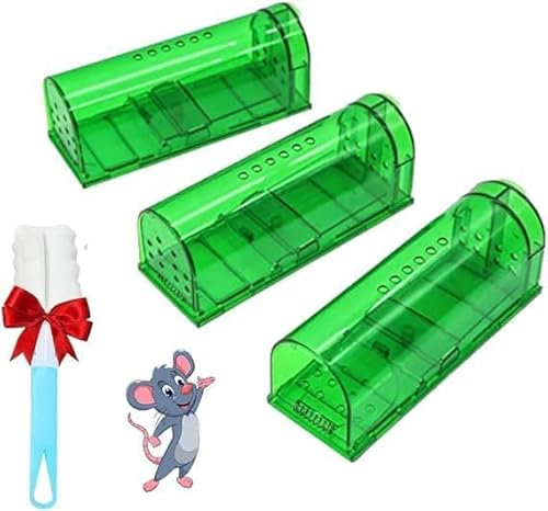 UFLIX 3pcs Humane Mouse Traps, Reusable Mouse Trap for Indoors and Outdoors, Rodent Trap High Sensitive No Kill, Green