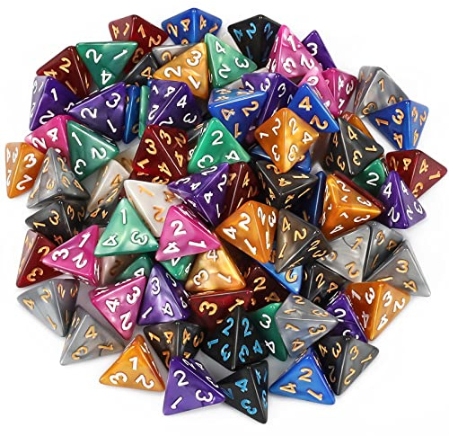 YILAIDA 100 Stück Polyedrische Würfel Set mit Beutel (4 Seitige) | 10 Farben Acryl D&D Würfel, Tischspiel Würfel für Dungeons and Dragons Pathfinder RPG DND RPG MTG, Geschenk für Spielefans