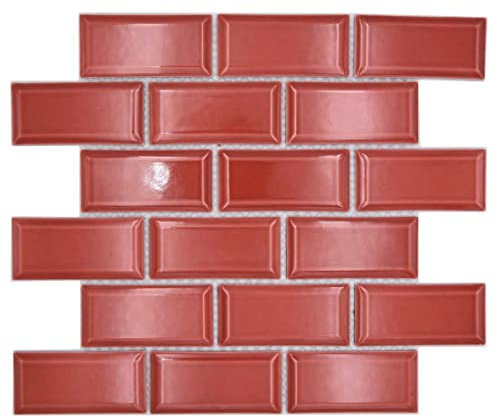 Piastrelle a mosaico in ceramica, effetto composito, tinta unita, rosso