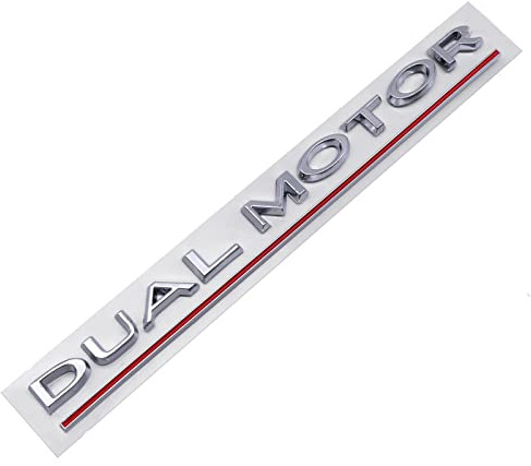 Insignia de coche con emblema de doble motor, decoración adhesiva, apta para modelo 3 Y X S (plateado rojo)
