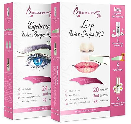 Beauty7 Strisce di cera per sopracciglia e labbro superiore, strisce di cera fredda, strisce depilatorie, strisce di cera per capelli da donna, con polvere di perle e olio di camomilla