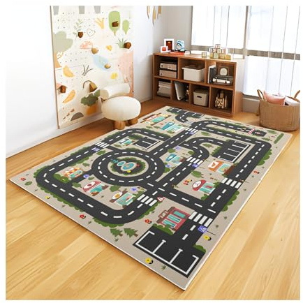 Analog ABC Kids Rug Playroom Car Play Mat City Life Road Rug for Cars Fun City Map for Carpet for Bedroom Boys (31 * 47 inches, Evening City)