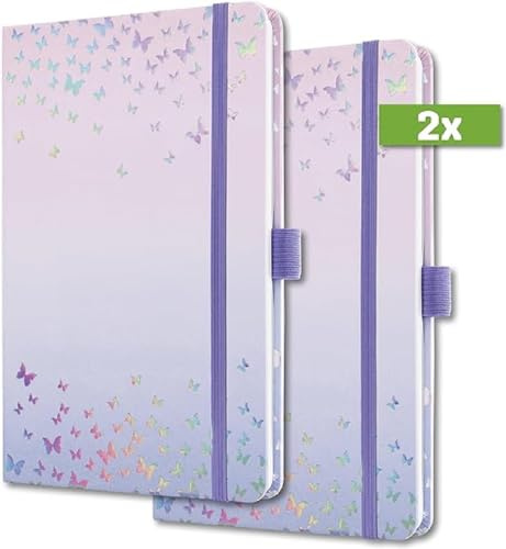 SIGEL J4346/2 Wochenkalender Jolie 2024, Butterfly Confetti Candy, ca. A6, Hardcover, Gummiband, Stiftschlaufe, Einstecktasche, 174 Seiten, aus nachhaltigem Papier, Terminplaner, 2 Stück