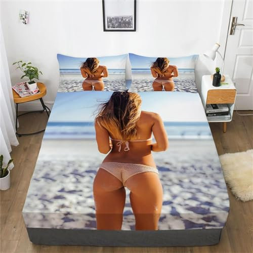 Aozhiswe Spannbettlaken 180x200 Sexy Frau 3D Spannbetttuch Meer Bettlaken Set Weiches Mikrofaser Spannbetttücher Tiefe Tasche 30 cm Mit 2 Kissenbezügen 80x80 cm A7804