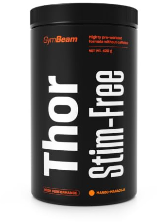GymBeam - Thor Stim-Free Pre Workout 420 g, Pre Workout Senza Caffeina, Booster per Crescita Muscolare e Prestazioni Elevate, Riduce Affaticamento e Spossatezza (420 g, Strawberry-Kiwi)