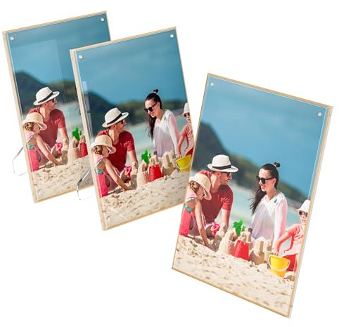 Hexsonhoma Cornice portafoto 21,6 x 28 cm, con bordo dorato, confezione da 3, telaio in acrilico trasparente per porta carta da 8,5 x 11 pollici