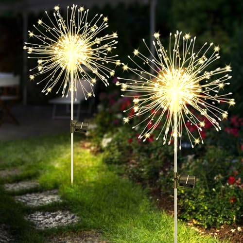 Kimuwote Luz Solar de Fuegos Artificiales, 2 Piezas Luces Impermeables de Exterior, Decoración para Jardín Patio Camino Césped