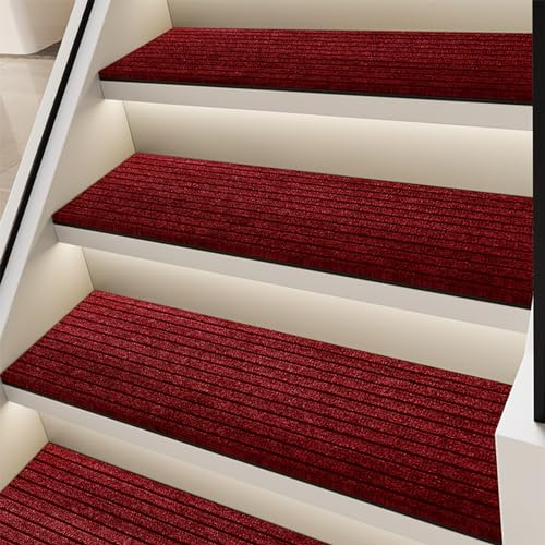 Antirutschmatte Treppe Ohne Kleben für Außen Innen, Stufenmatten Gummi Wasserfeste für Holz/Beton Stufe, Polyester Treppenteppich Waschbar, Rutschfest Treppenstufen matten für Kinder ältere und Hunde