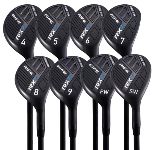 Rife Golf RX7 Regular Flex Graphite Shafts Mens Standard Length Graphite All True Hybrid Iron Clubs Set Right Handed #4 5 6 7 8 9 PW Sand Wedge Hybrids
