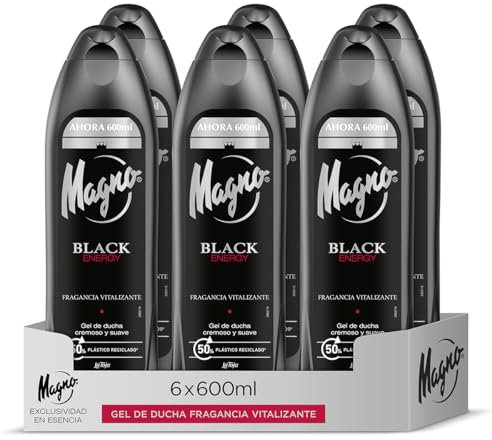 Magno - Gel de Ducha Black Energy - pack de 6 de 600ml (3.600ml) - Fragancia energizante de toques cítricos
