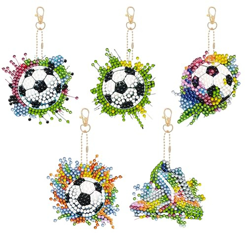 KiKiHong 5 Pcs Football Diamond Painting Keyring,Diamond Art Keyrings