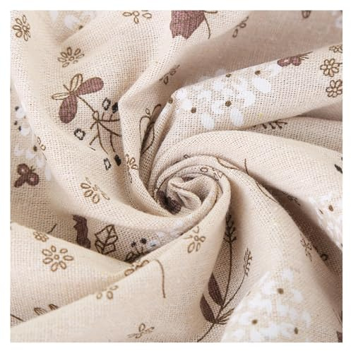 SMTCM 2M Leinenstoff Bedruckt Meterware 150CM Breit Beige Stoff aus Baumwolle und Leinen Mit Blumenmuster zum Nähen Dekostoff Vorhangstoff Leinenoptik Tischtuch Bastelstoffe für Sofa Taschen DIY