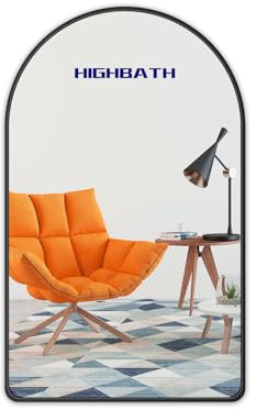 HIGHBATH 50 x 70 cm stor välvd spegel svart borstad ram väggspegel metall inramad HD glas väggspegel för smink badrum vardagsrum