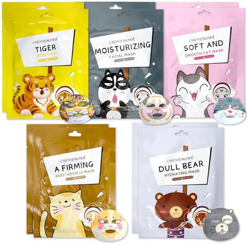 10 Pezzi Maschere Viso Bambina, Maschera Viso Animali | Maschera Viso Antirughe, Maschere Viso in Tessuto, per Azione Idratante, Detergente, Set Skin Care Ragazza