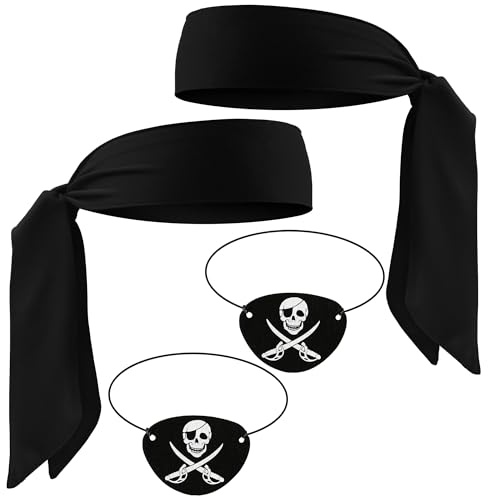 YUYWWAN Piraten Accessoires Set Erwachsene Kinder, 2 Pirat Augenklappe 2 Piraten Kopftuch, Piratenkostüm Zubehör für Männer Frauen Karneval Halloween Piraten Kapitän Rollenspiel Accessoires