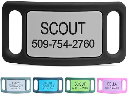 GoTags Silent Dog Tag, Personalized Engraved Silicone and Cat Name Pet ID Tags, Soundless Quiet Slide On Nameplate for Collars, No More Jingling Tags (Gray, Large)