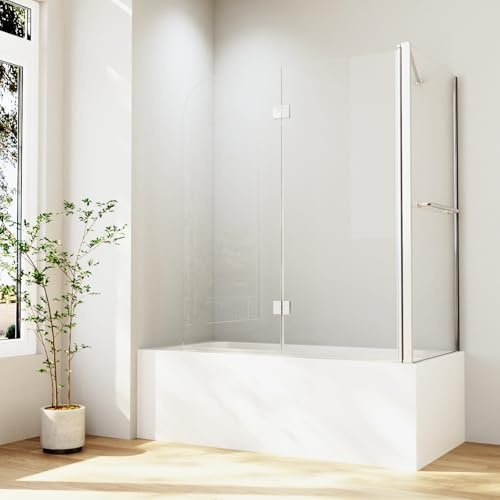 Duschabtrennung für Badewanne 120x140 cm mit Seitenwand für 75 cm Badewanne, 2-teilig Faltbar Duschtrennwand mit 6mm Nano EGS Glas, Badewannenfaltwand Seitenwand mit Handtuchhalter