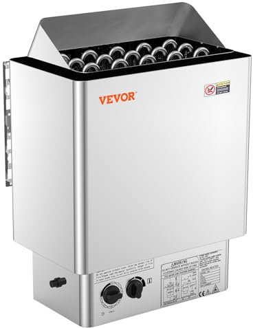 VEVOR Stufa per Sauna Stufa Elettrica per Sauna 8 kW, Riscaldatore Portatile per Sauna Interno/Esterno 400 V 3 N con Timer da 3 Ore Controllo Integrato Uso Domestico Commerciale 8-12 m³ Acciaio Inox
