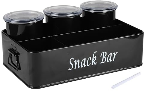 Gzsekken Snack Storage,3 Pack Biscuit & Candy Jar with Airtight Lid,Metal Vintage Biscuit Storage Container Snack Holder,Food Cupboard Pantry Storage and Organiser for Nuts Crisp,Dry Food-1 L-Black