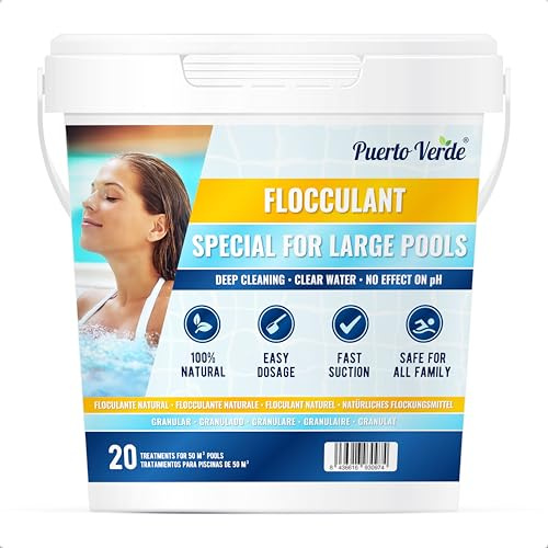 Floculante Natural 20 Tratamientos. Clarificante para Piscinas Grandes. | Apto para Spas e Hidromasajes. Eliminador de Turbidez para Agua Cristalina. Formato Gránulo de Uso Seguro. Producto Español.