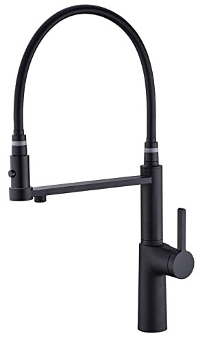 Faucet Matt Schwarze Küchenarmatur mit Pulle Down Sprühgerät 360 ° Drehwirbel Hochbogen Trinkwasser Wasserhahn moderner Eingriff Spülspüle Wasserhahn Messing Kalt und heißer Wasserküchenmischer Hahn