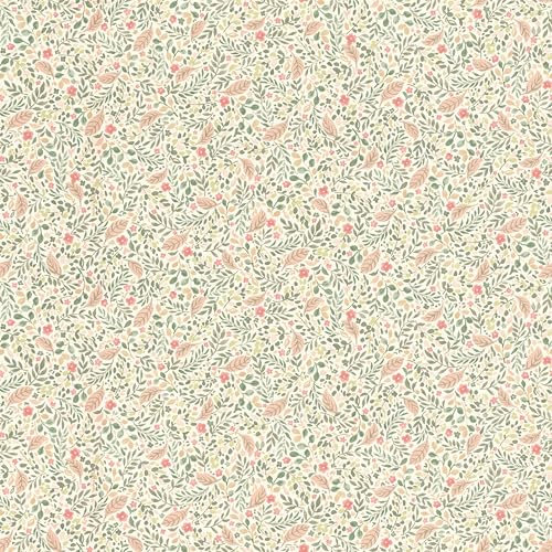 Rasch Papier peint 795011 - Motif floral - Papier peint intissé avec de petites fleurs et feuilles en vert, rose et orange - 10,05 m x 0,53 m (L x l)
