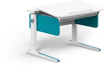 Moll Champion Compact Kinderschreibtisch höhenverstellbar | mitwachsend & ergonomisch mit geteilter, neigbarer Tischplatte & gerundeten Ecken | ideal für Schulkinder | Made in Germany (Soft-Petrol)