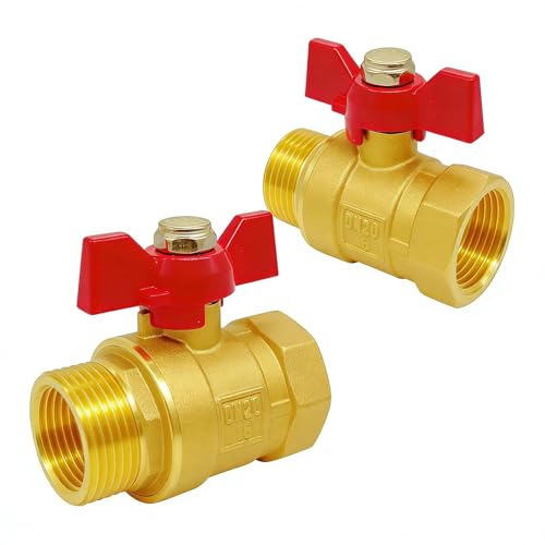 KLEHOPE Messing Kugelhahn 3/4 Zoll, 2 Stück 3/4 Zoll Kugelhahn, DN20 IG/AG Absperrhahn 3/4 zoll, Absperrkugelhahn mit Rotem Flügelgriff, für Wasserleitungen und Wasserhähne
