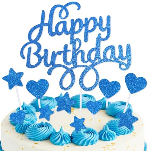 Royal Blue Happy Birthday Cake Toppers for Cake,Royal Blue Birthday Decorations Girls Boys,Personalised Cake Toppers for Men Women,Glitter Cake Topper Cupcake Topper for Party Cake Decoration