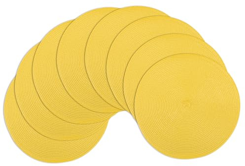 Winknowl Runde Platzsets 8er Set, Abwaschbar Tischmatten rutschfest Abgrifffeste Hitzebeständig Tischsets, 37 cm Runde Platz-Matten für Esstisch (Gelb)