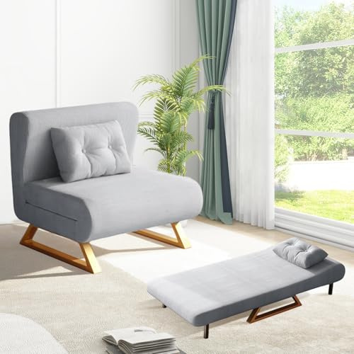 TWSOUL 3 in 1 Schlafsofa, Klappbett mit Bettfunktion, Bettsofa mit Verstellbarer Rückenlehne und Kissen, Schlafsofa Klein mit Lendenkissen, Latex Schlafcouch, für Wohnzimmer, Schlafzimmer (Grau)