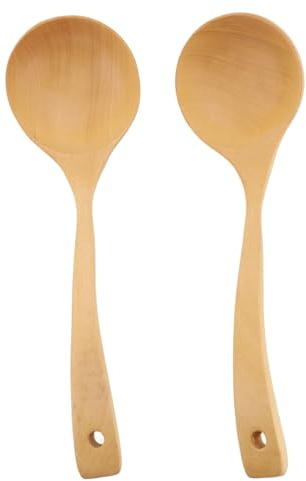 Tomotato Cuchara de Madera para Cocina, Cuchara Sopera con Mango Largo de Abedul, Resistente al Calor para Sartenes Antiadherentes, Utensilio de Cocina para Mezclar, y Ser