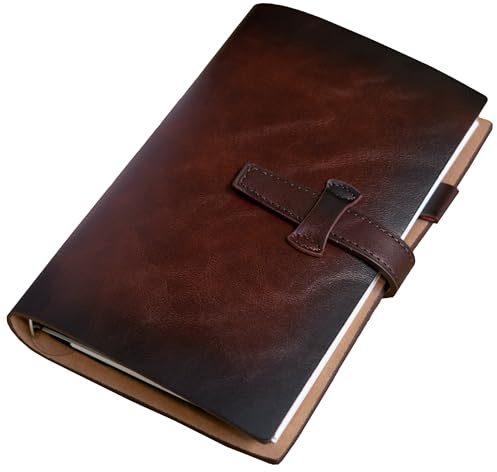 Nachfüllbares A6-Leder-Notizbuch, wiederverwendbares Leder-Tagebuch, Vintage-Organizer mit 6-Ring-Metallbinder, 160 Seiten, liniertes Papier und Tasche, für Schriftsteller, Geschäft, Arbeit, Studium