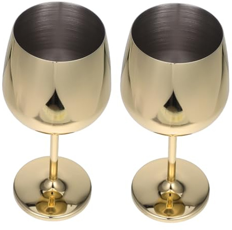 MAGICLULU 2pièces Verres à Vin Acier Inoxydable De Finition Dorée Lot De Verres Incassables Pour Extérieur Les Pique-niques Événements