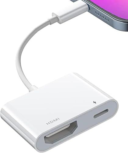 Adaptador Lightning a HDMI para iPhone, [certificado Apple MFi] Dongle AV digital, cable de pantalla de sincronización 1080P con puerto de carga Lightning para iPhone, iPad a TV/proyector/monitor, sin