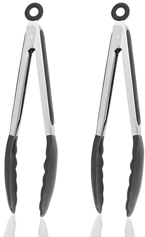 2PCS Pince Cuisine, 27,5 cm, Pinces de Cuisine Professionnelle en Acier Inoxydable et Silicone Alimentaire,Pince Air Fryer Résistante à la Chaleur, Polyvalente pour Barbecue,Cuisson et Service