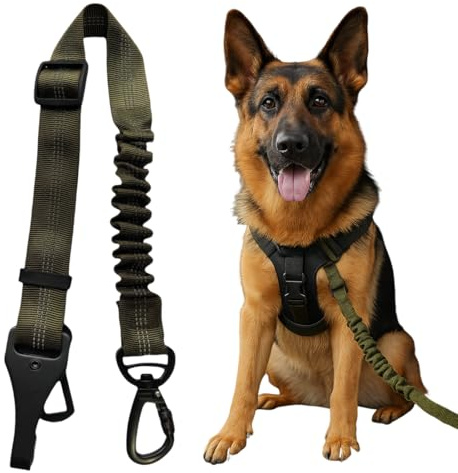 LACHT Cintura Auto Per Cani - Elastica E Regolabile - Cintura Di Sicurezza Cani Auto - Cintura Per Cani Auto Compatibile Con Tutti I Tipi Di Auto - Verde Militare