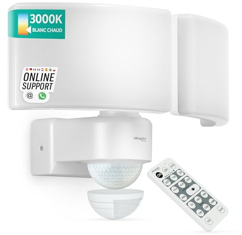 Oktaplex Cali projecteur avec détecteur et télécommande 4600lm | Blanc chaud 3000K, éclairage extérieur, 40W, IP65, projecteur LED blanc