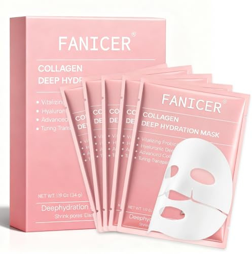 5 pièces Hyaluronic Acid Face Mask, Masque Facial, Collagen Profond Masque Visage, Collagen Night Face Mask, Resserrement des Pores, Nourrissant, Hydratant (Rose)
