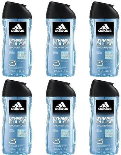 6x adidas Dynamic Pulse Duschgel Feuchtigkeitsspendende 3in1-Formel für Körper,Haar und Gesicht mit natürlichem ätherischem Rosmarin und Zitrone, 250ml (6er Pack)